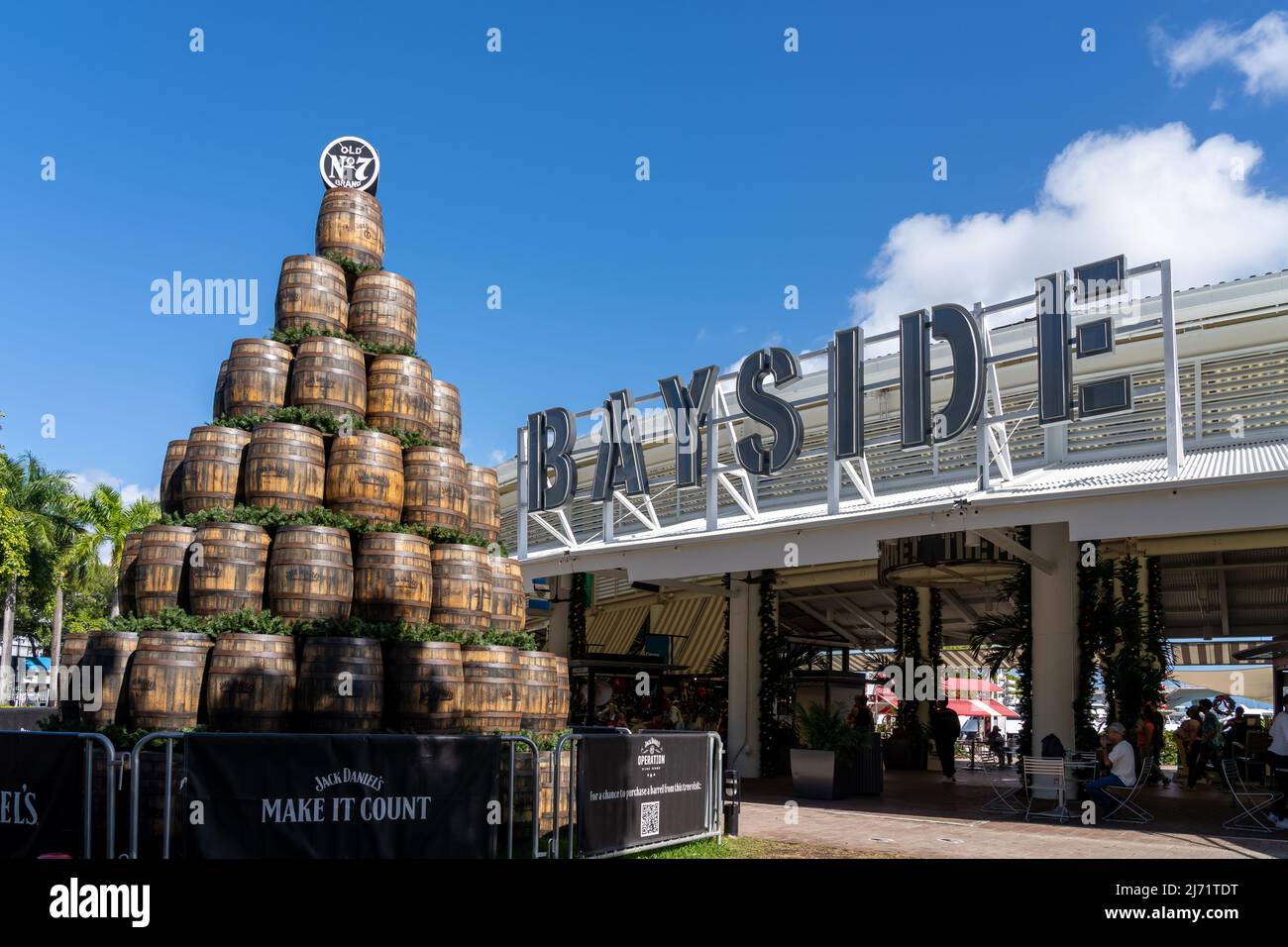 Miami, Florida, USA - January 2, 2022: The entrance to Bayside Marketplace in Miami, Florida, USA. Stock Photo