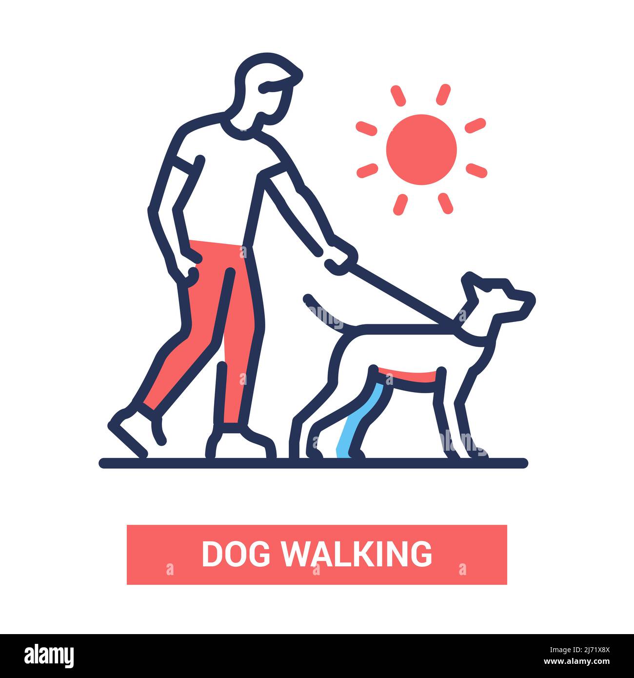 Dog walking - vector line design single isolated icon Stock Vector Image &  Art - Alamy