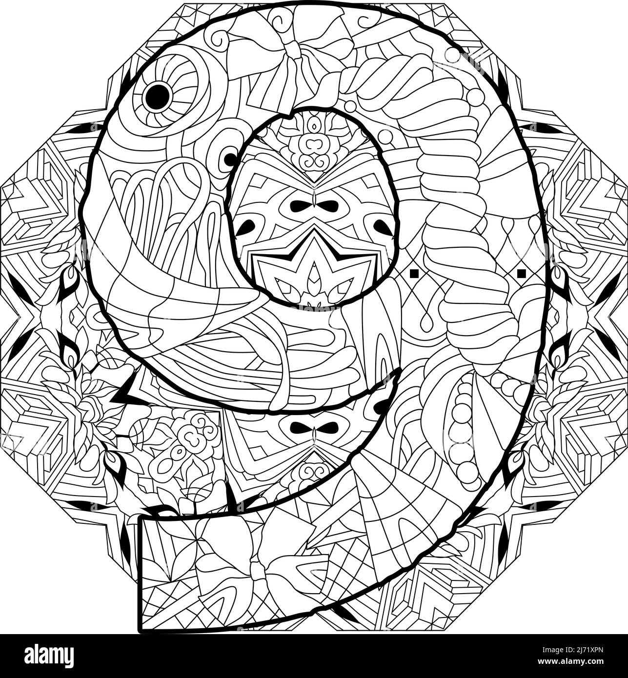 Nine number on mandala Isolated zentangle illustration for coloring pages Stock Vector