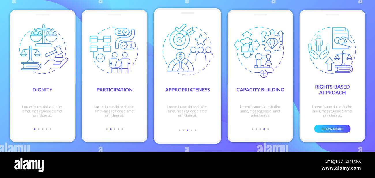 Global cooperation concepts blue gradient onboarding mobile app screen Stock Vector