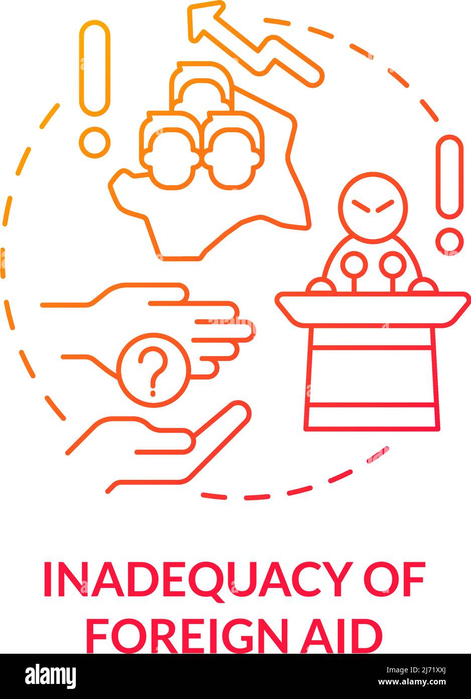 Inadequacy of foreign aid red gradient concept icon Stock Vector