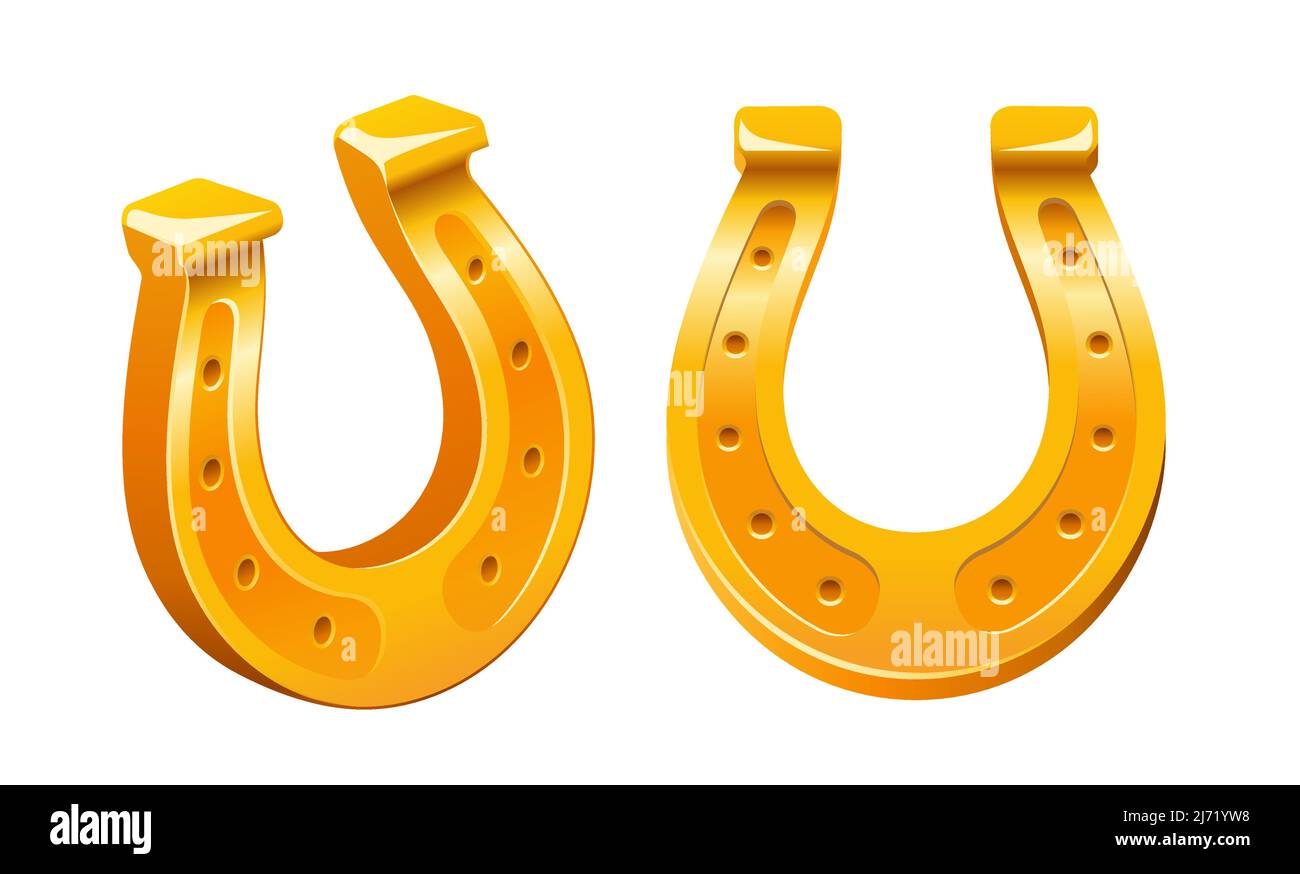 Golden horseshoe isolated on white background. Symbol of good luck