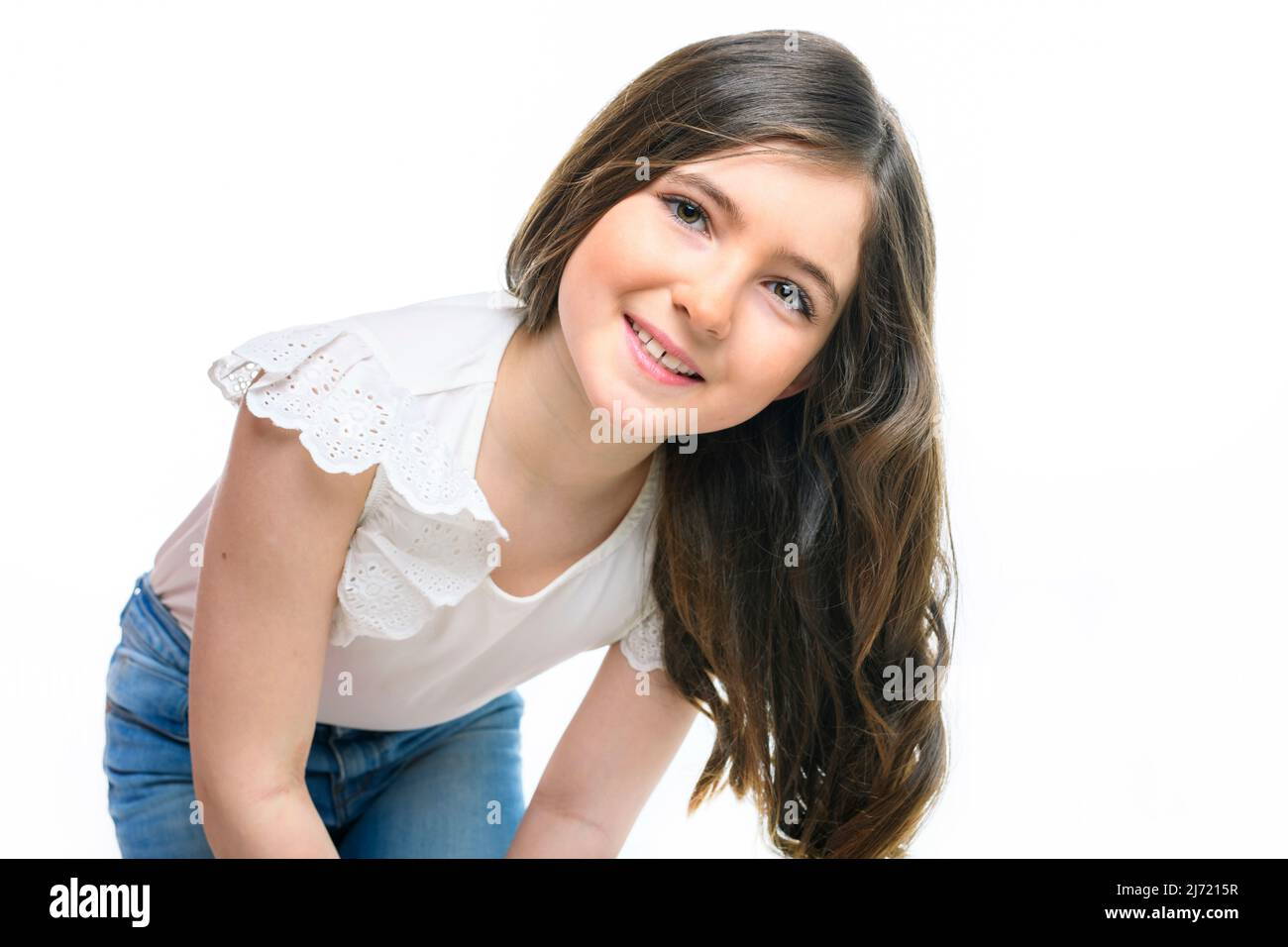 cute child over white background on studio Stock Photo