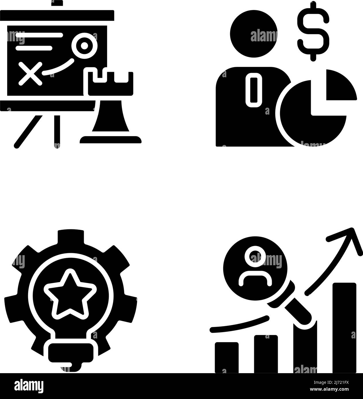 Successful business formula black glyph icons set on white space Stock ...