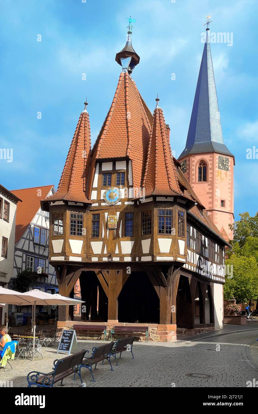 Rathaus von Michelstadt aus 15. Jahrhundert in Mittelalter, Hessen, Deutschland Stock Photo