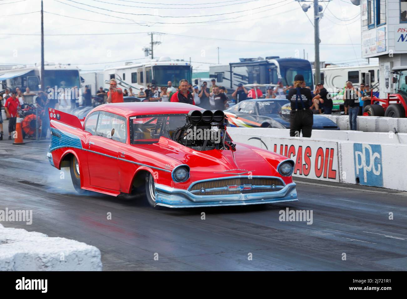 Red race car at the starting grid, drag racing, Napierville, Province ...