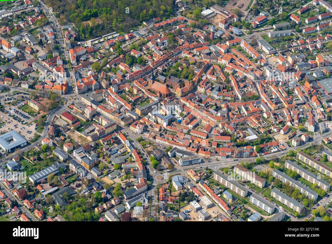 Im Speckguertel der Stadt Berlin liegt Nauen in Brandenburg, Luftbild, Nauen, Brandenburg, Deutschland Stock Photo