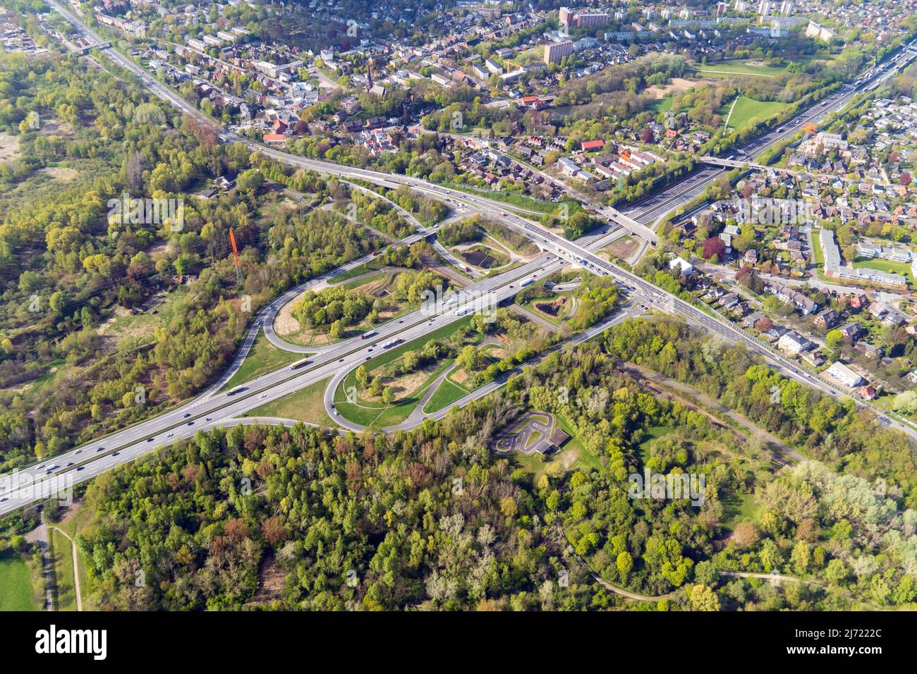 Bundesautobahn A1 Abfahrt Billstedt, Luftbild, Neubau, Verkehrsweg, Bergedorf, Hamburg, Deutschland Stock Photo