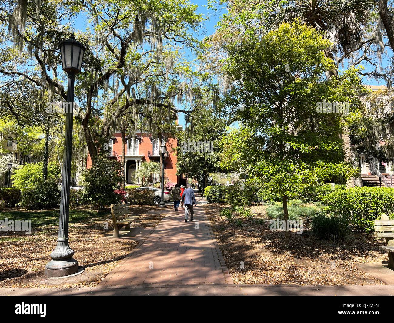 March 22, 2022 - Savannah, Georgia, USA: Exterior of the Mercer Williams Museum, seen from Monterey Square. Stock Photo