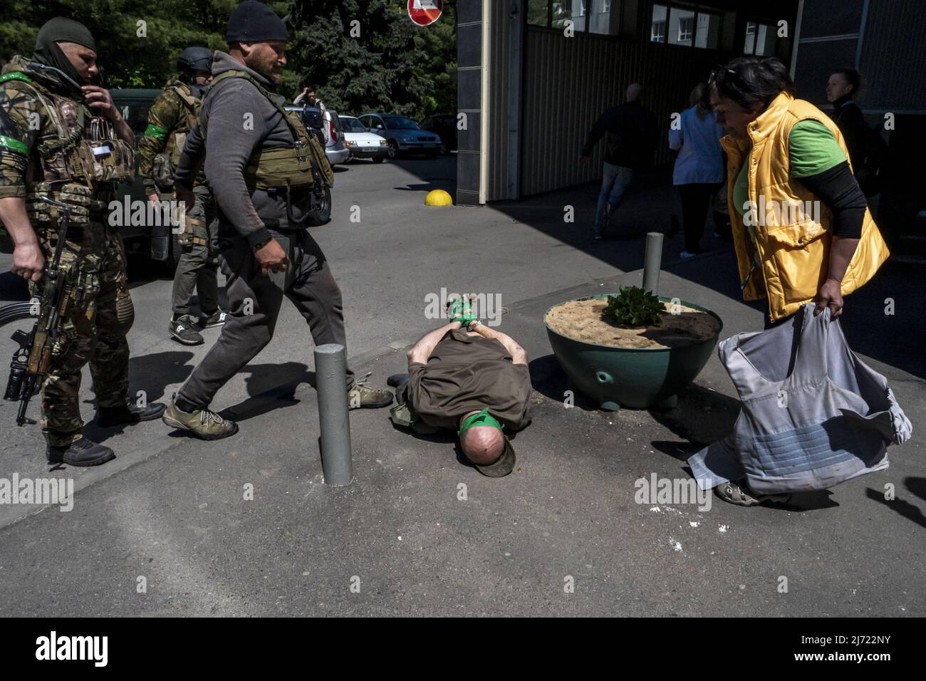 A Russian soldier is detained by Ukrainian Army while being yelled and berated by Ukrainians at a local hospital in Kharkiv, Ukraine, Thursday, May 5, 2022. The U.K. government has reportedly launched an inquiry into how British-manufactured components have made their way into Russian weapons systems, despite an arms embargo being in operation since Russia annexed Crimea in 2014.     Photo by Ken Cedeno/UPI Stock Photo