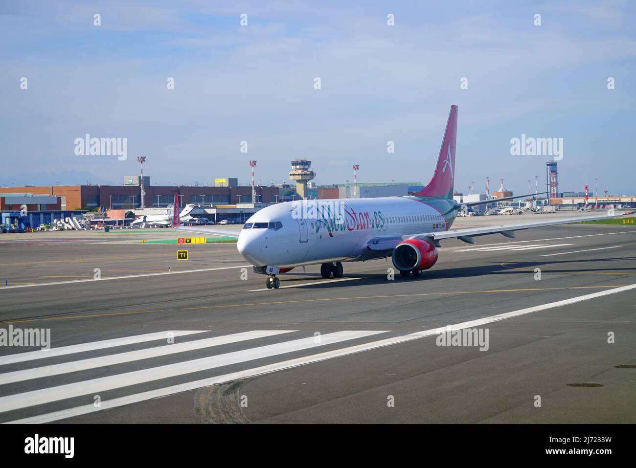 VENICE, ITALY 17 APR 2022 View of an airplane from Spanish charter
