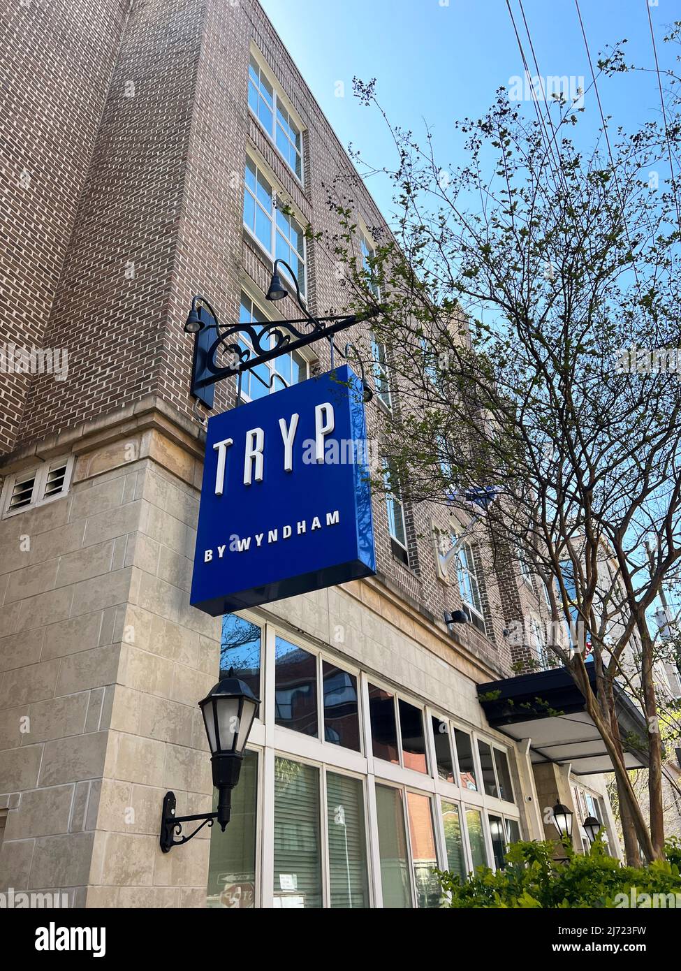 Savannah, Georgia, USA - March 27, 2022: Tryp by Wyndham boutique hotel seen in the historic district downtown. Stock Photo