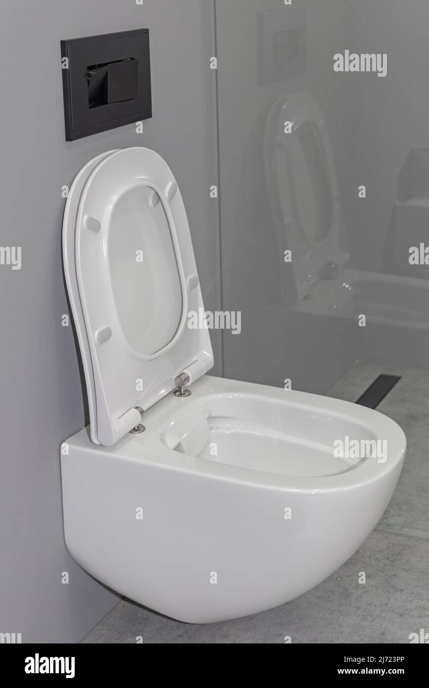 Wall Mounted Toilet Seat With Open Lid Stock Photo Alamy