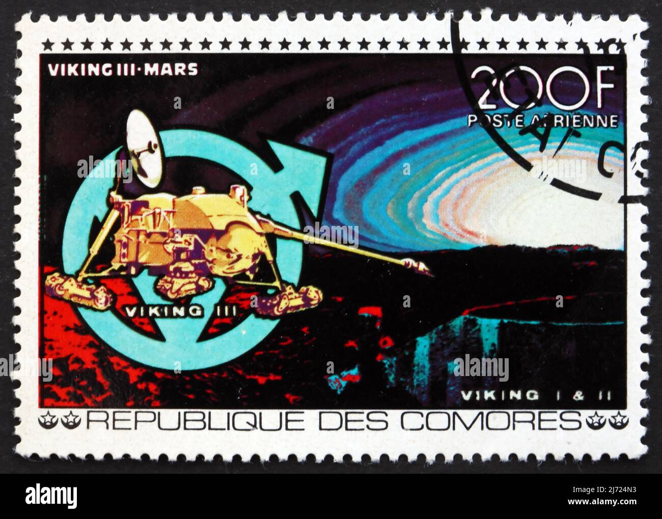 COMOROS - CIRCA 1977: a stamp printed in the Comoros shows Viking I and II, Mars, Space Exploration, circa 1977 Stock Photo