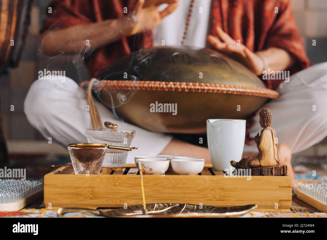 Close-up of a man's hand playing a modern musical instrument - the ...