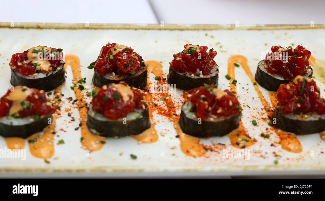 Sushi spicy tuna tartar roll Sushita Cafe Madrid Spain Stock Photo Alamy