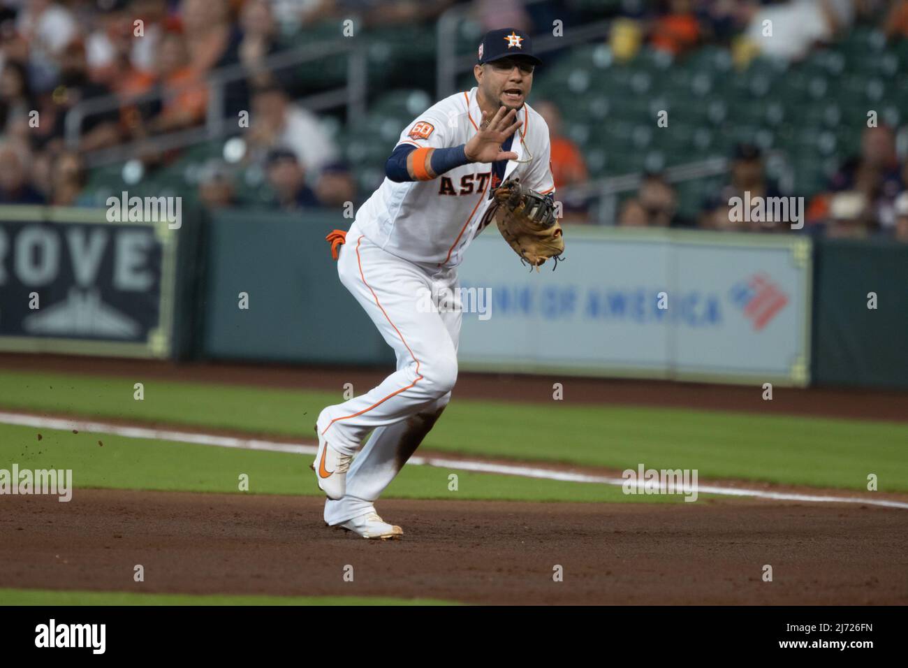 Houston Astros first baseman Yuli Gurriel (10) calls off the help in the  top of the second inning against the Seattle Mariners, Wednesday, May 4,  2022 Stock Photo - Alamy
