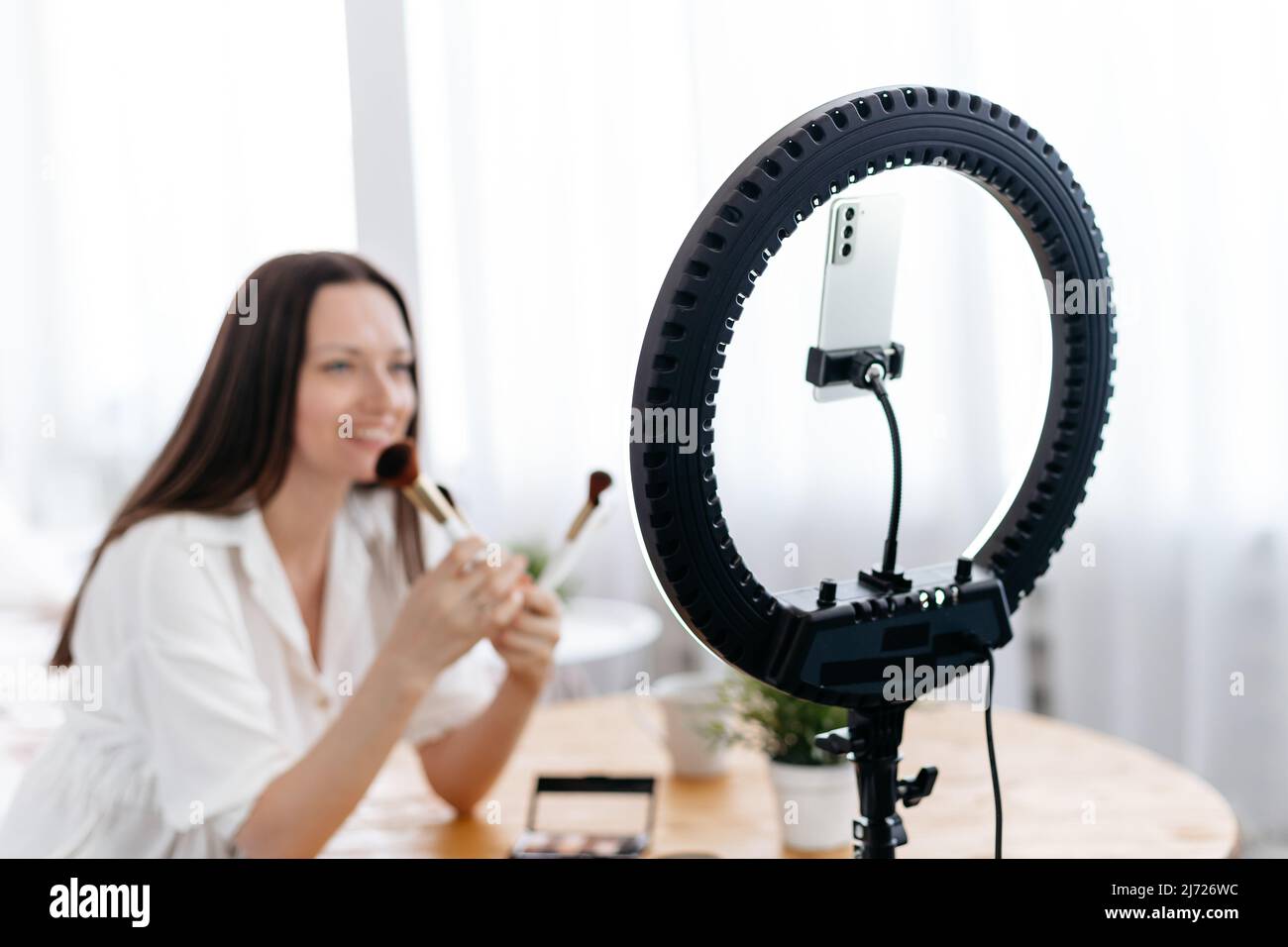 Woman holding brushes hi-res stock photography and images - Alamy