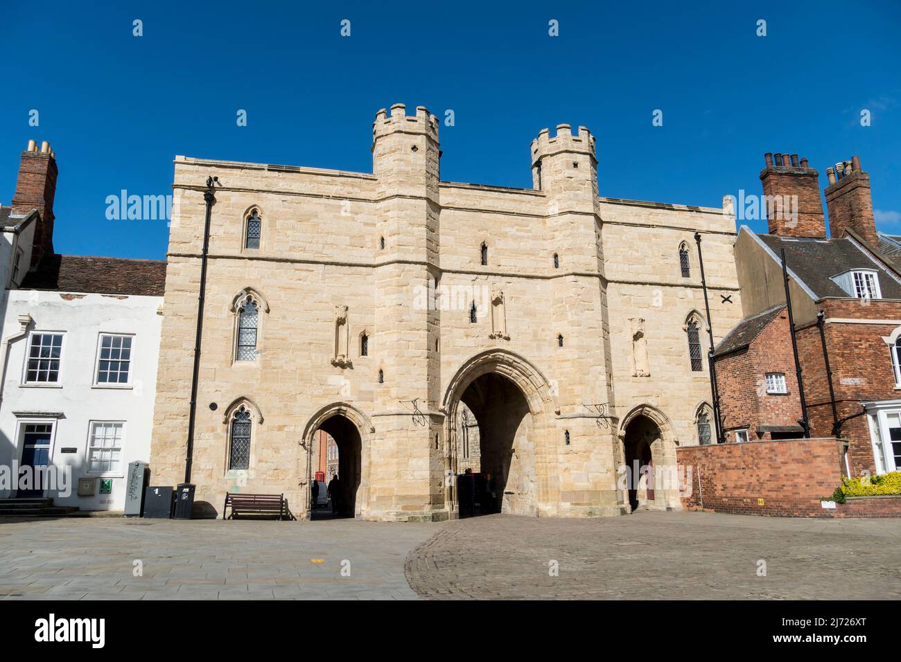 Exchequer Gate stone built 14th century construction between Cathedral and Castle Lincoln old town 2022 Stock Photo