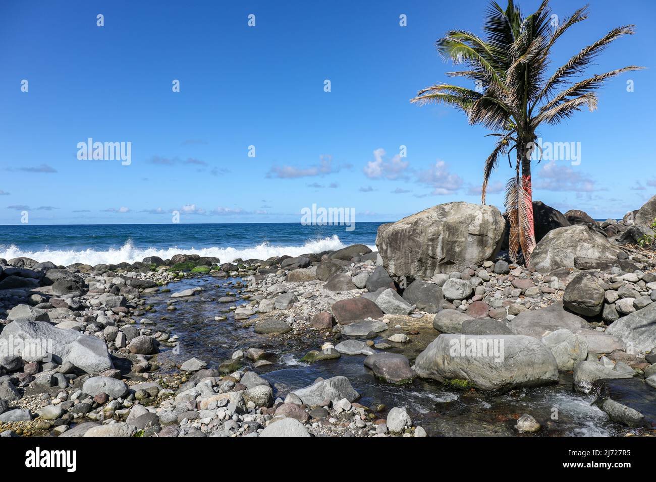 River on Nord-Plage beach - Macouba, Martinique, French Antilles Stock ...