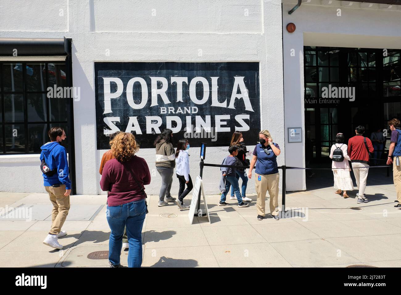Portola Brand Sardines sign at the entrance of the Monterey Bay
