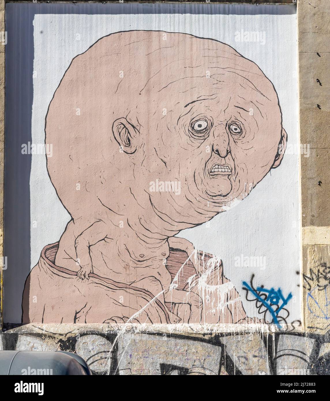 Neur Mural Artist Nemo mural brain face mural on the wall - Calle de Miguel Servet ...