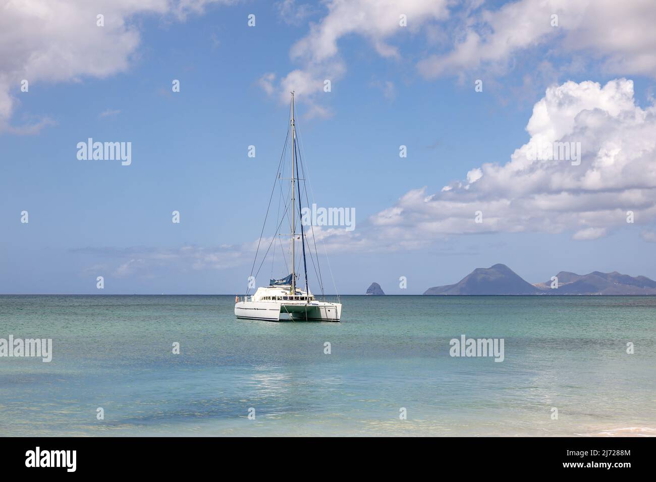 Sailboat near Salines beach, Sainte-Anne, Martinique, French Antilles Stock Photo