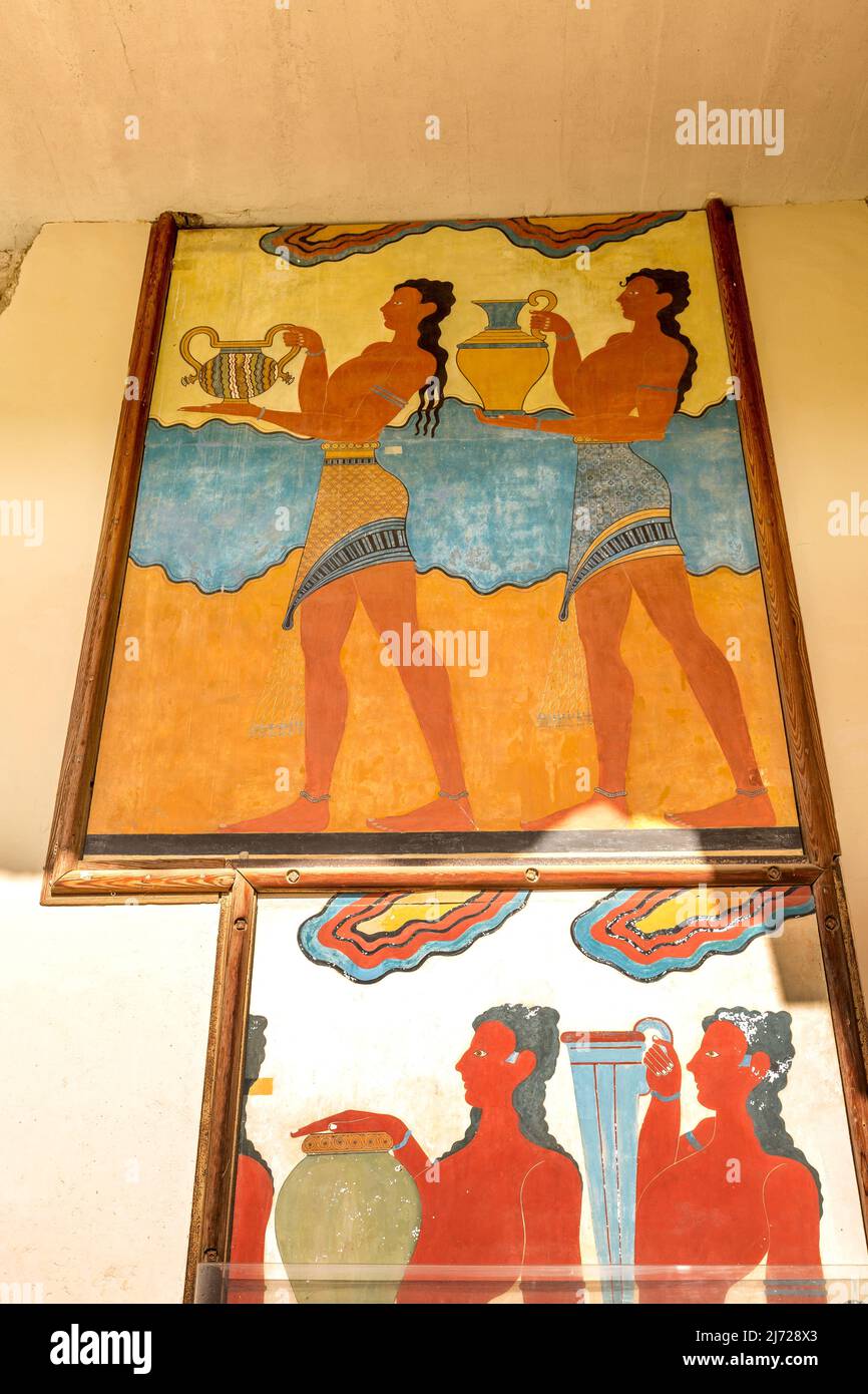 Knossos, Greece - April 27, 2019: Detail of the Procession Fresco at Knossos Palace in Crete Stock Photo