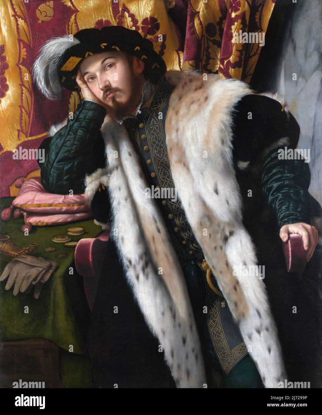 Moretto da Brescia. Portrait of Count Fortunato Martinengo by Alessandro Bonvicino (also Buonvicino) (c. 1498-1554), oil on canvas, c. 1540-45 Stock Photo