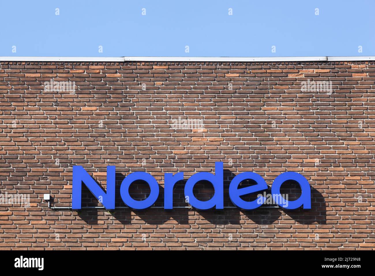 Odder, Denmark - September 4, 2021: Nordea bank agency. Nordea bank is a swedish financial services group operating in Northern Europe Stock Photo