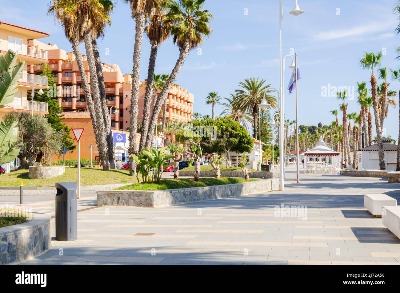 ALMUNECAR, SPAIN 02 MARCH 2022 Coastline in a Spanish town located in