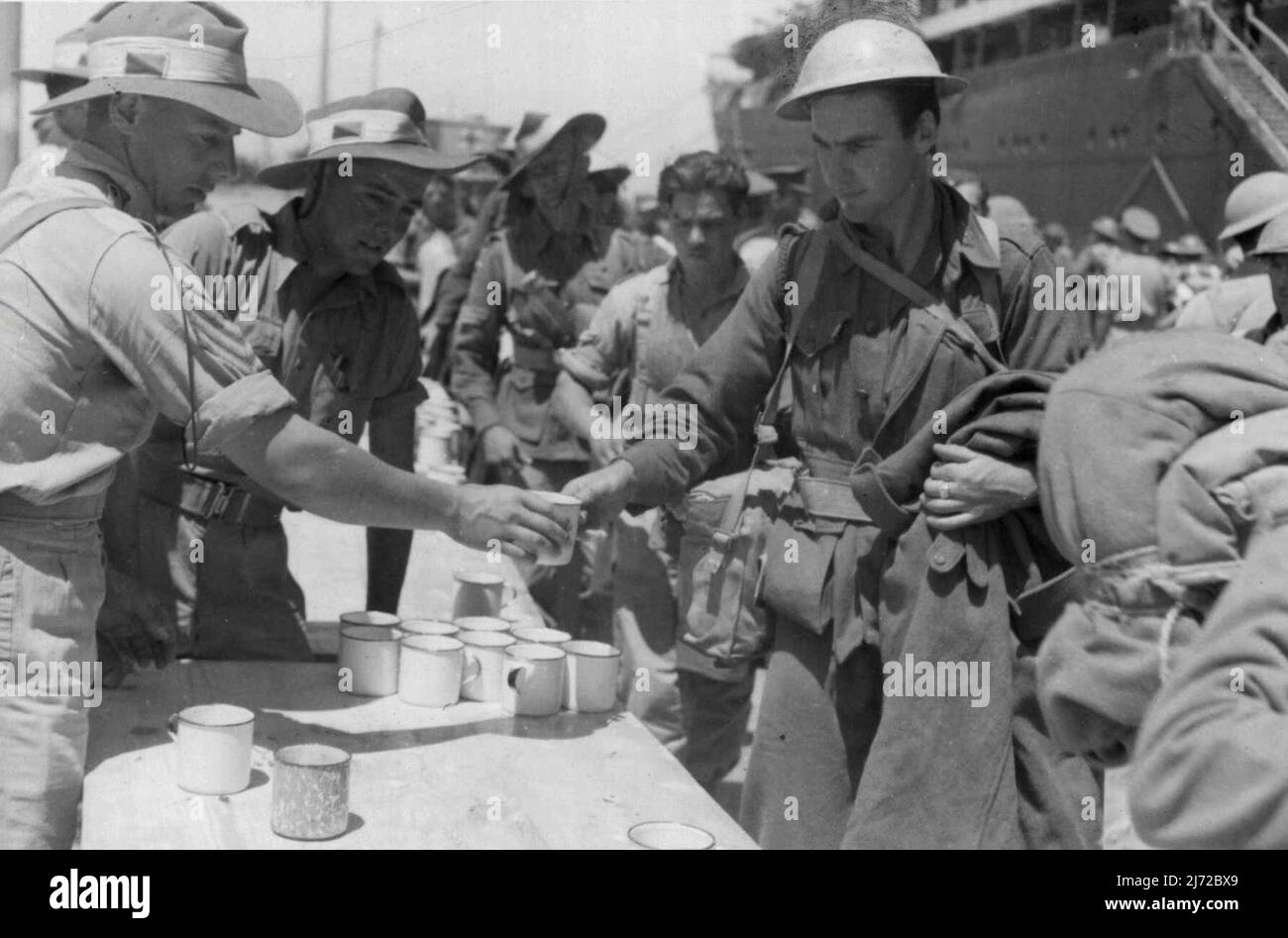 Tea and rations were ready for the Australians when they disembarked