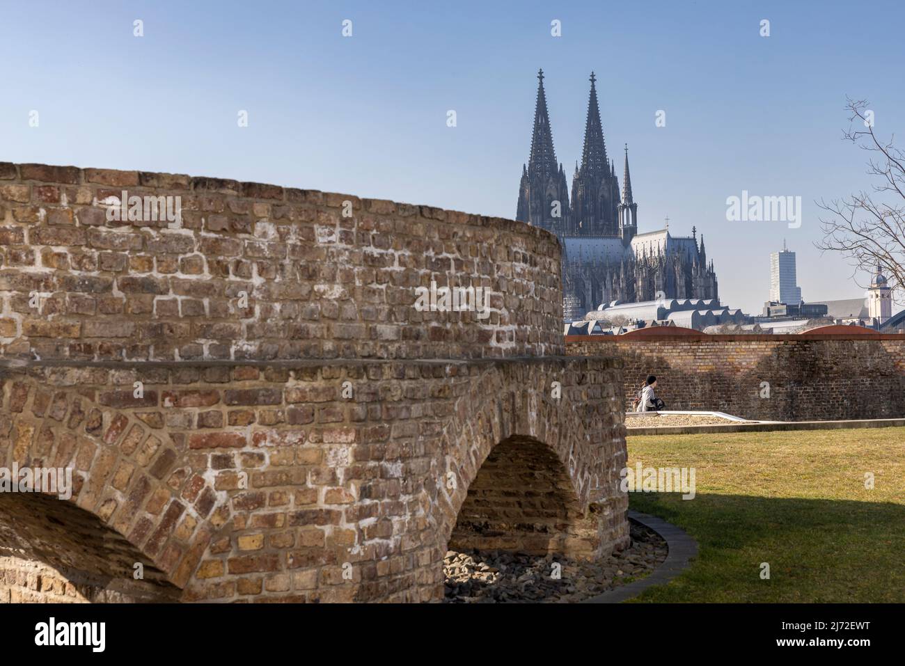 Cologne Cathedral twin towers rising above city skyline on a bright ...