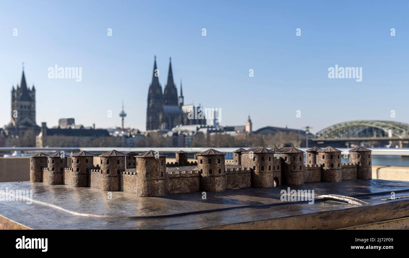 Cologne Cathedral twin towers rising above city skyline on a bright ...