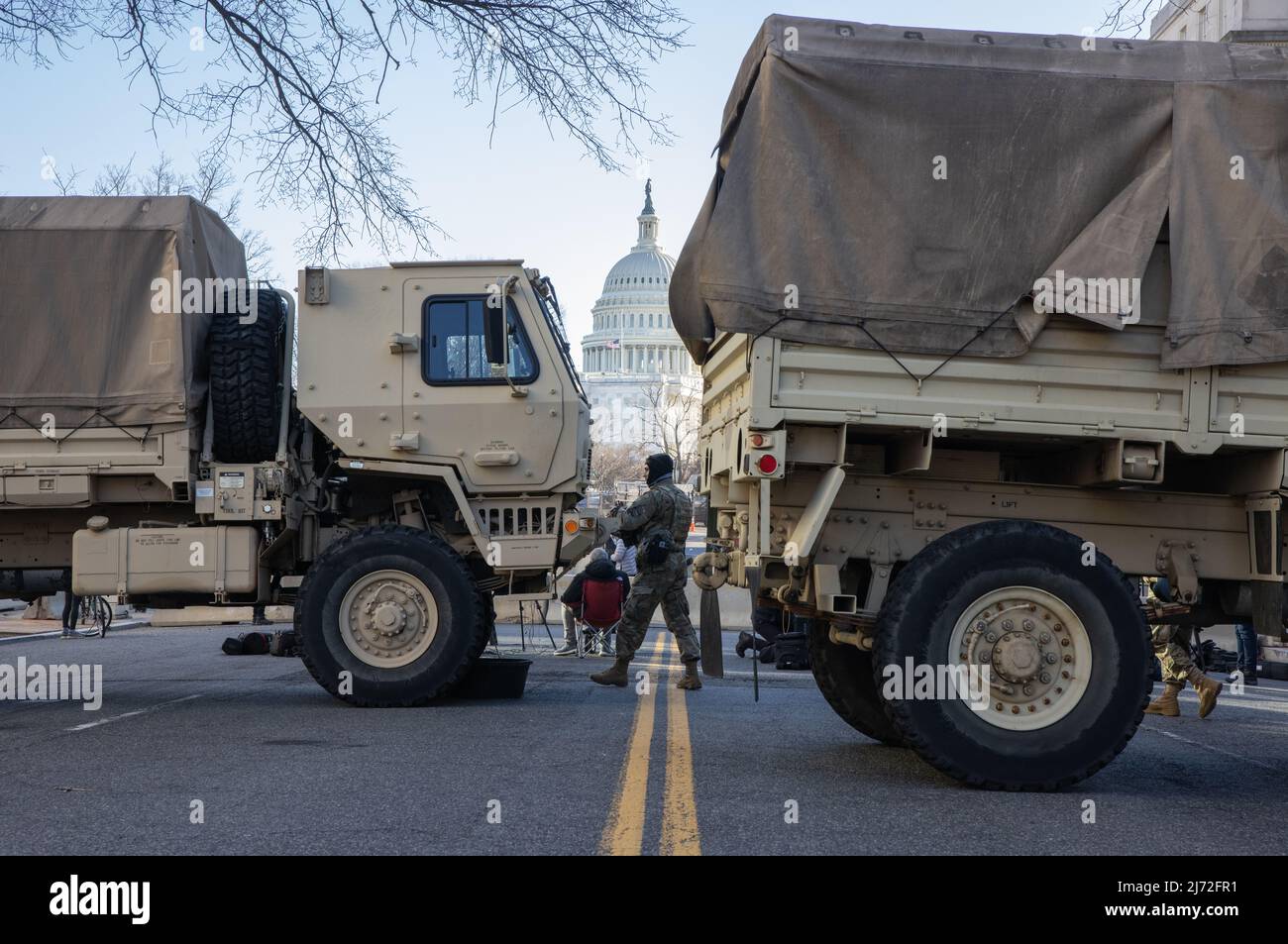 WASHINGTON, D.C. – January 19, 2021: A member of the District of Columbia National Guard is seen near the United States Capitol. Stock Photo