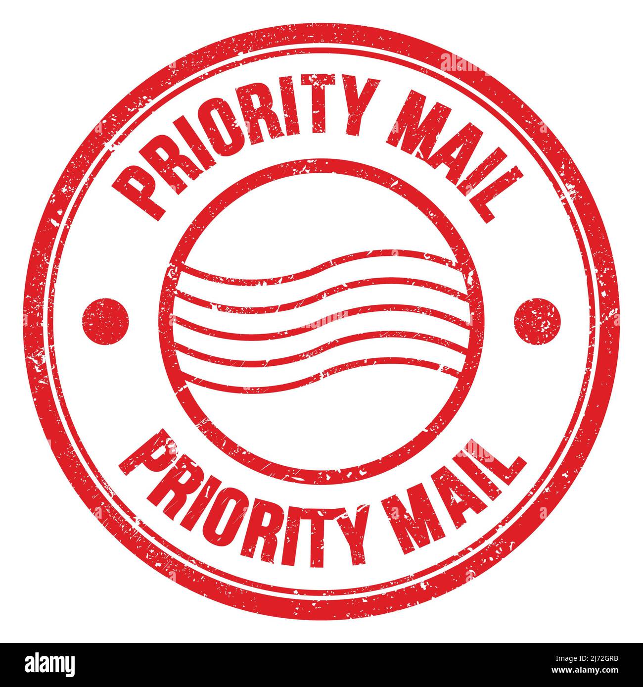 PRIORITY MAIL word written on red round postal stamp sign Stock Photo