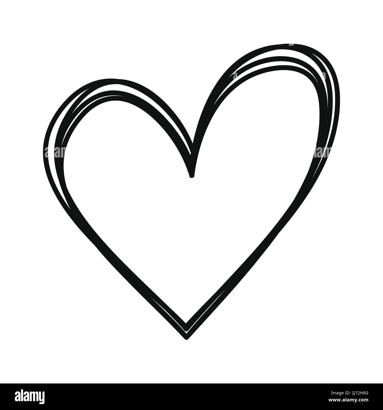 Black heart vector illustration isolated on white background. Doodle