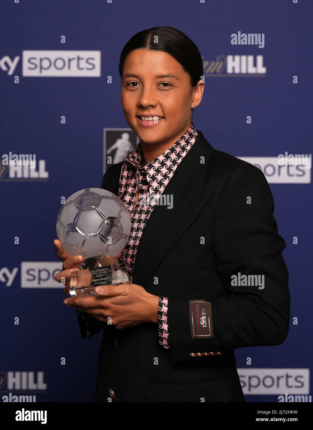 Chelsea's Sam Kerr poses with her FWA Women’s player of the Year Award
