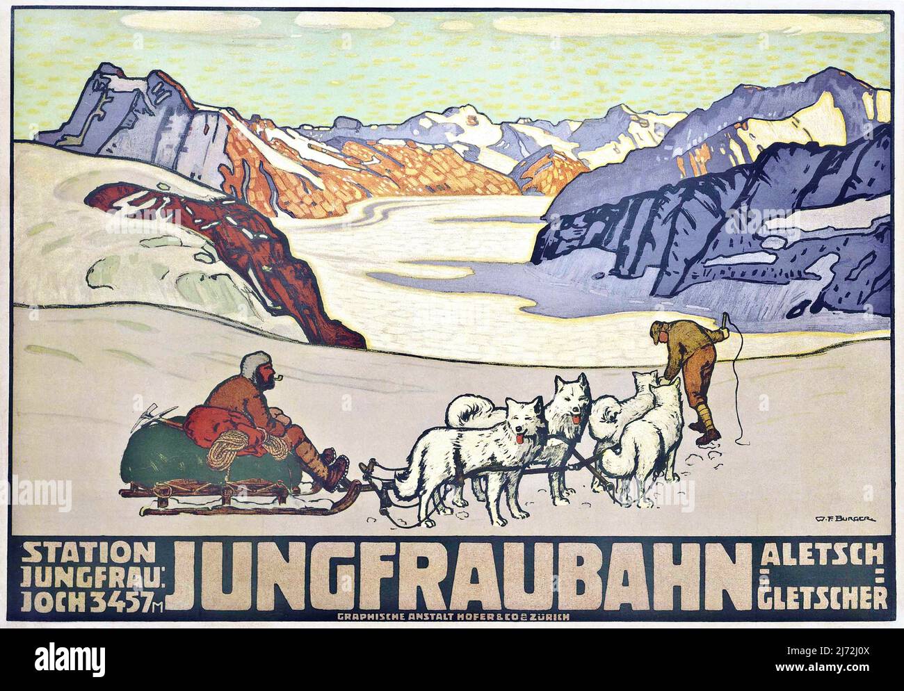 Vintage 1900s Travel Poster - Jungfraubahn , 1914 Stock Photo