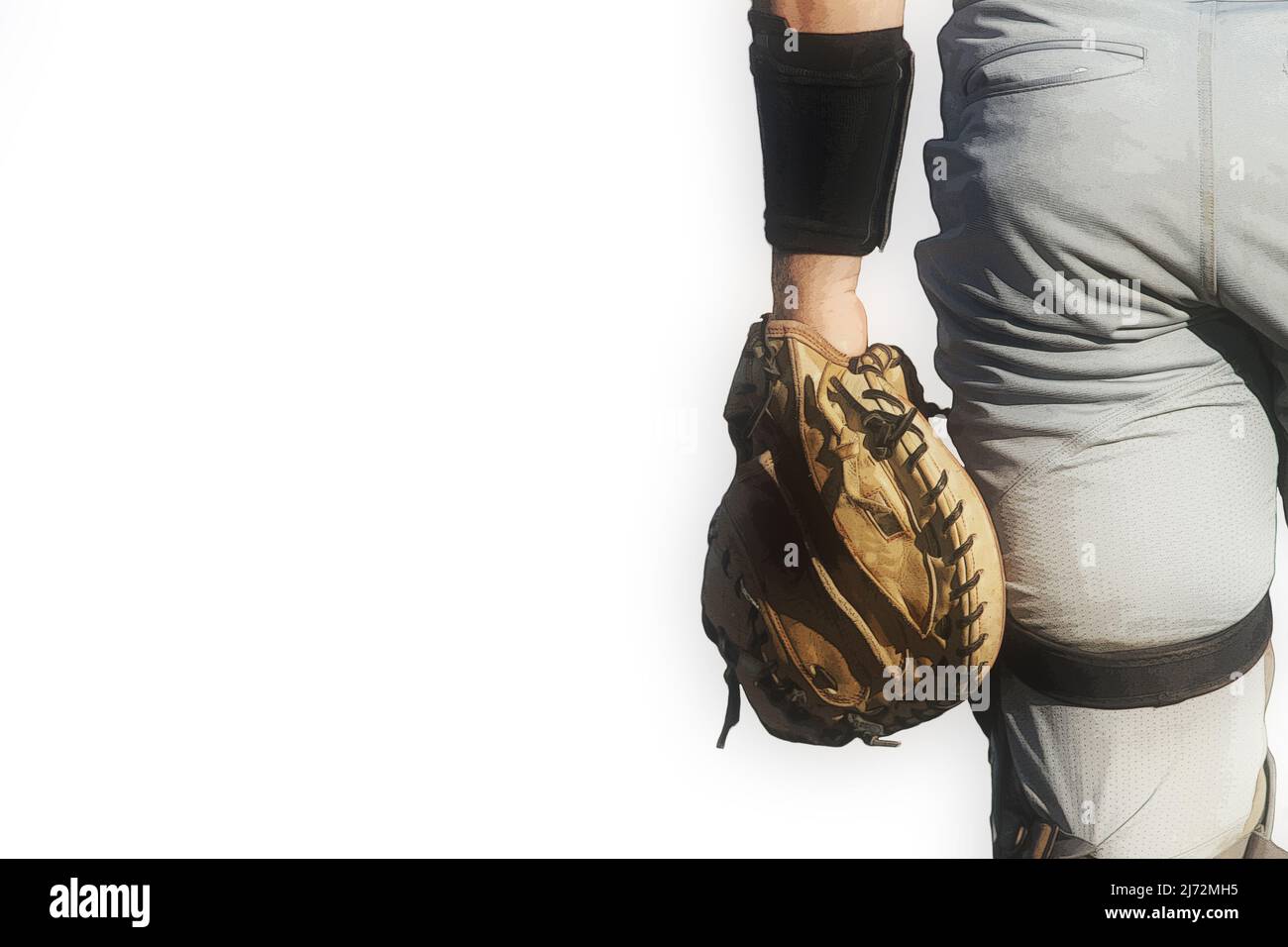 Photo-based illustration of a baseball catcher with a white background and space for copy. Stock Photo