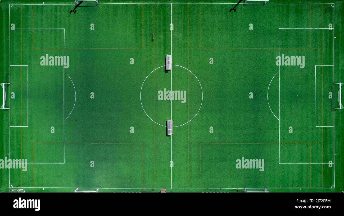 Soccer field. View from above from football field line Stock Photo