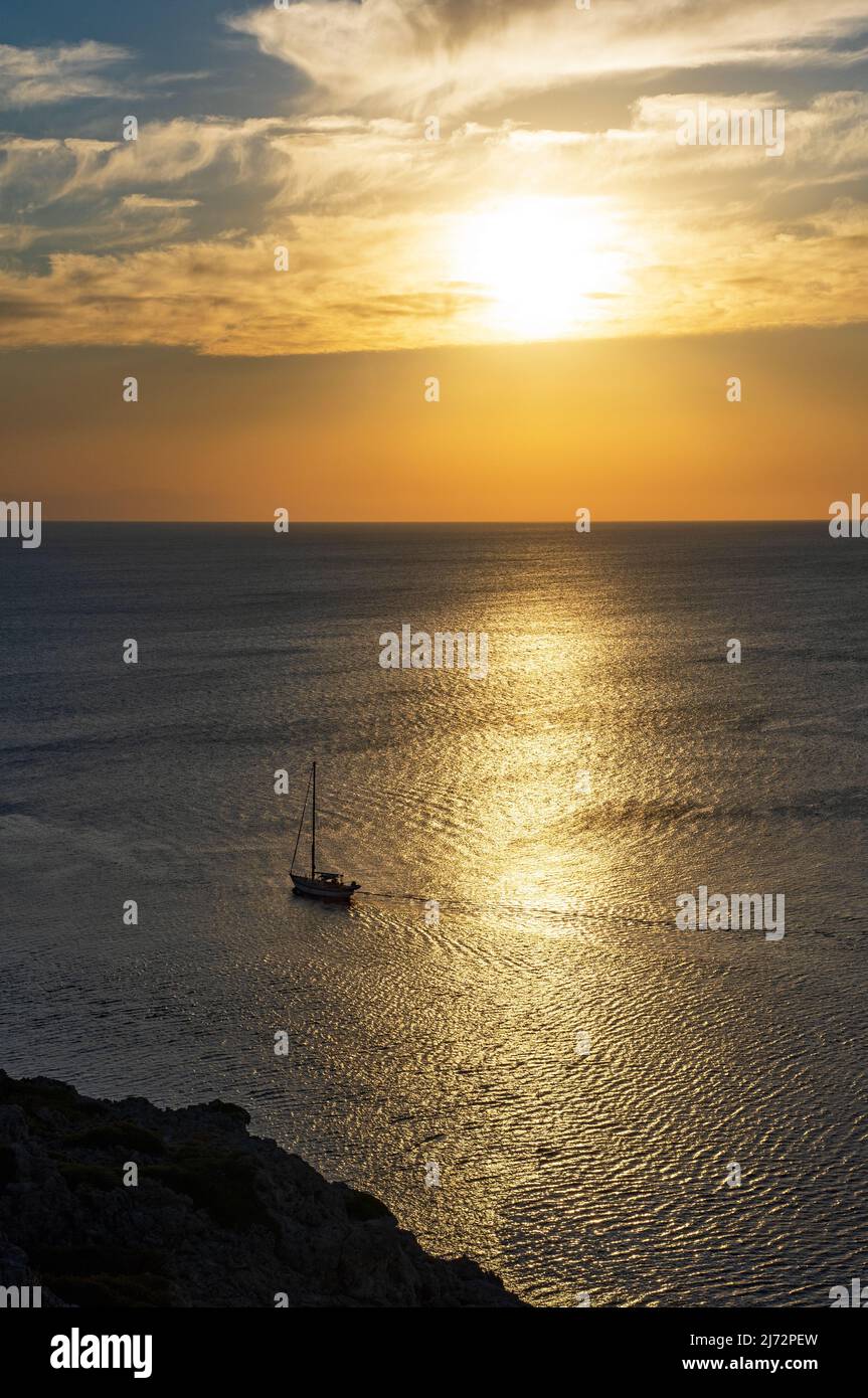 Beautiful Sunrise in Faliraki east coast of the Greek Island, Anthony Quinn Bay, Rhodes, Greece Stock Photo