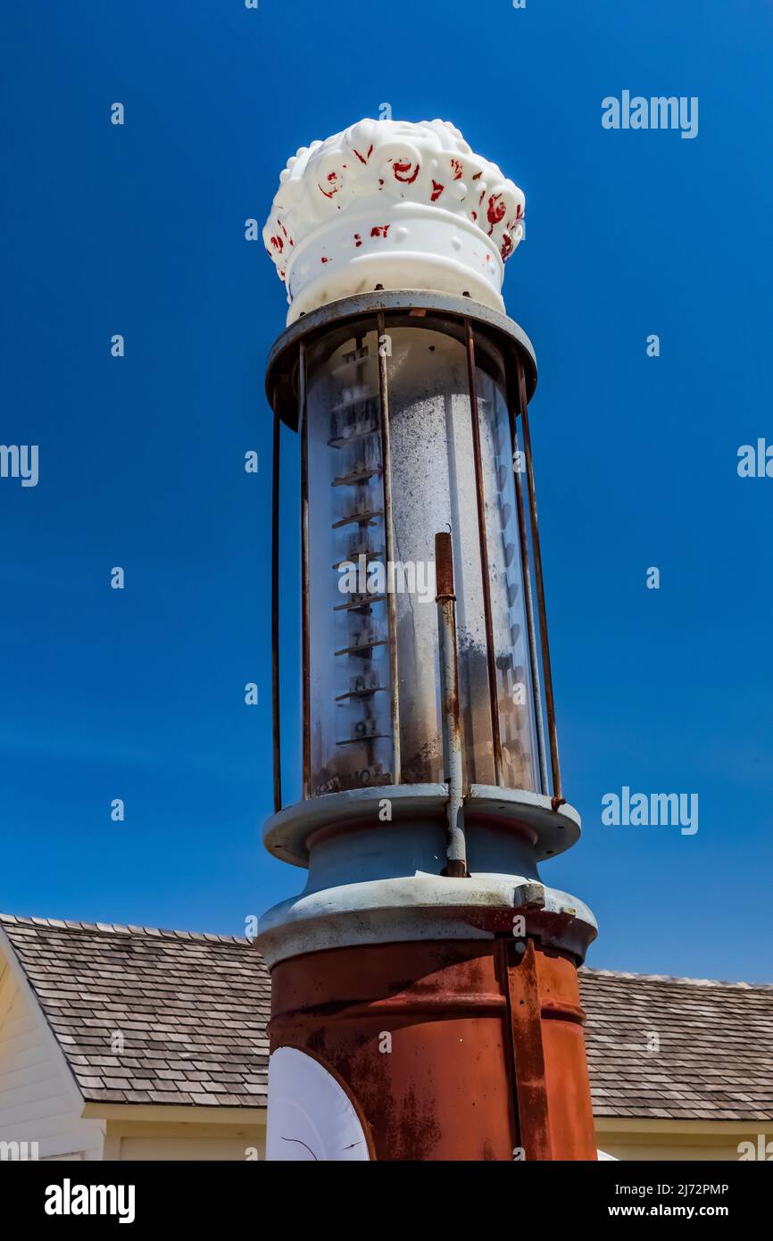 Old gas pump at General Store in Glen Haven Village, a historic town in