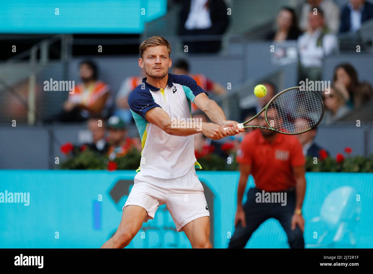David Goffin (BEL), MAY 5, 2022 - Tennis : David Goffin during singles 3rd round match against Nafael Nadal on the ATP tour Masters 1000 'Mutua Madrid Open tennis tournament' at the Caja Magica in Madrid, Spain. (Photo by Mutsu Kawamori/AFLO) Stock Photo