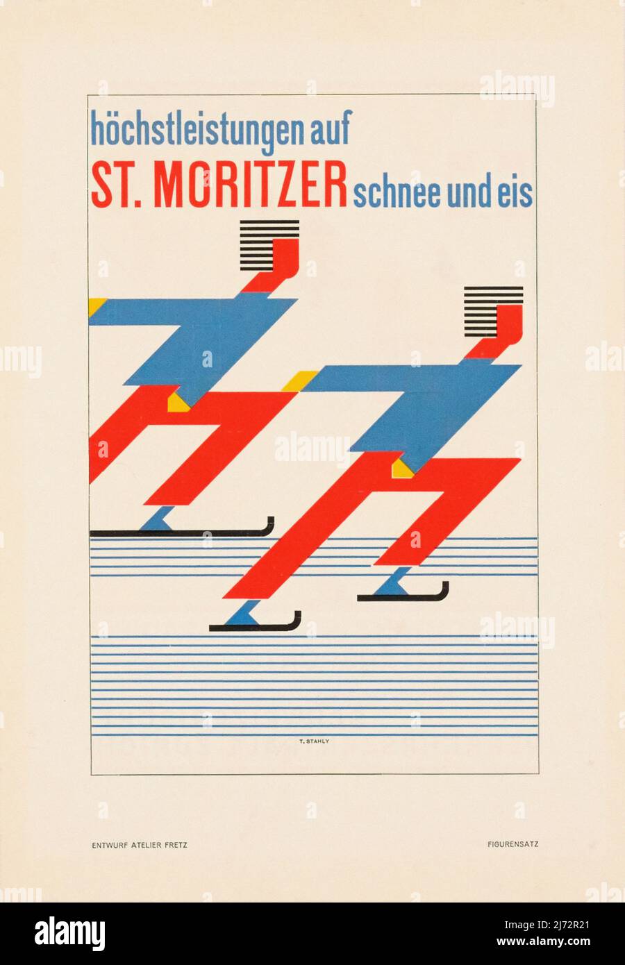 Vintage 1950s Travel Poster - St.Moritzer, höchstleistungen auf schnee und eis T. STAHLY circa 1950 Stock Photo