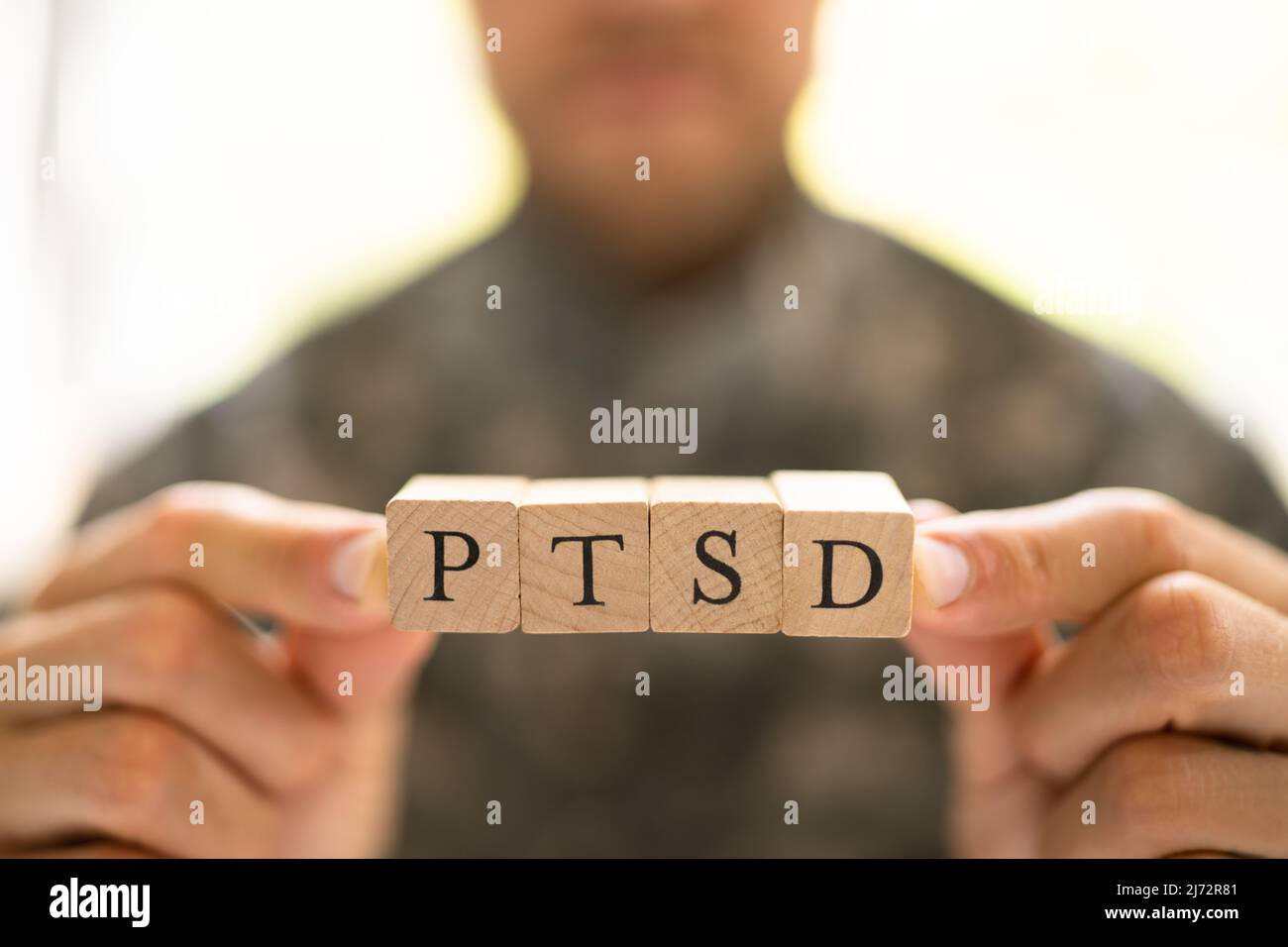 Army Military Soldier With PTSD Trauma Text Stock Photo
