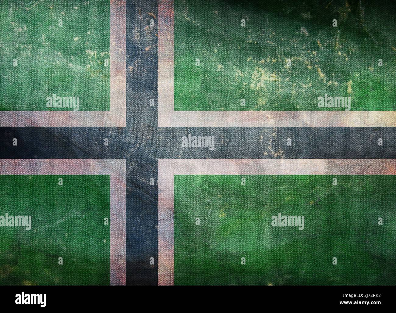 Top view of retro flag Forest Finns, Finland with grunge texture. Finnish travel and patriot concept. no flagpole. Plane layout, design. Flag backgrou Stock Photo
