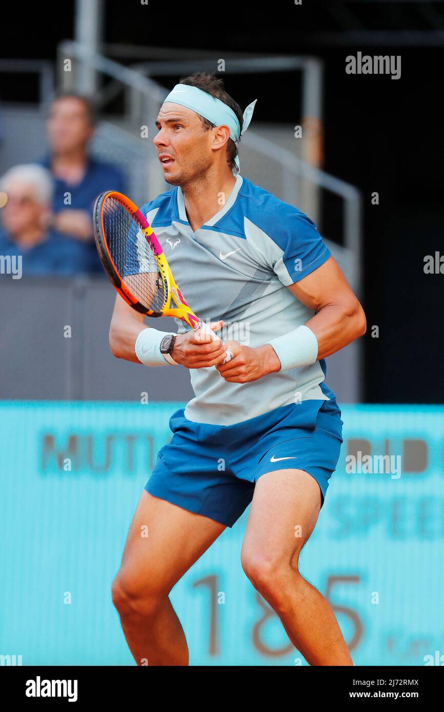 Rafael Nadal (ESP), MAY 5, 2022 - Tennis : Rafael Nadal during singles 3rd  round match against David Goffin on the ATP tour Masters 1000 "Mutua Madrid  Open tennis tournament" at the