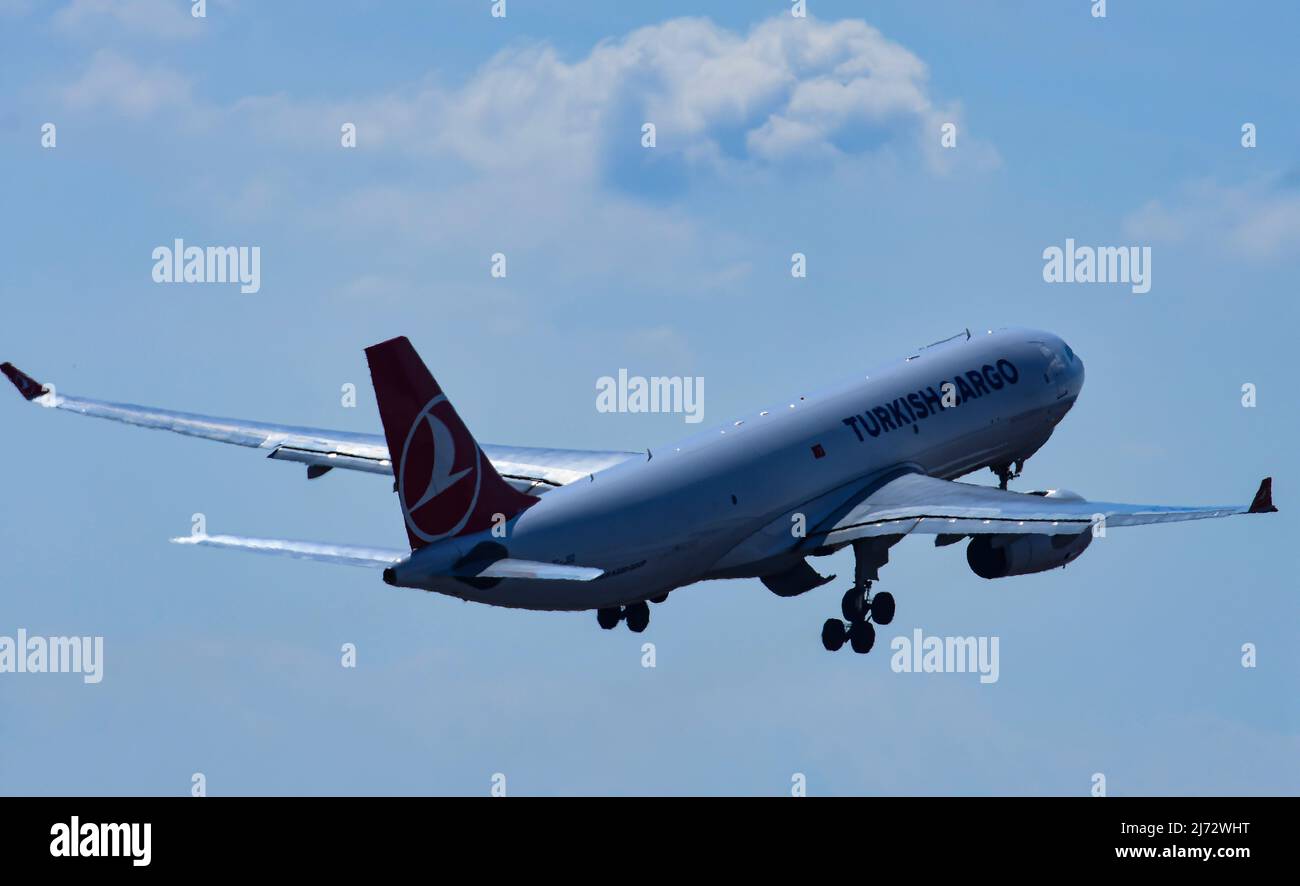 Turkish cargo Airbus a330-200F take off Ataturk Airport Stock Photo