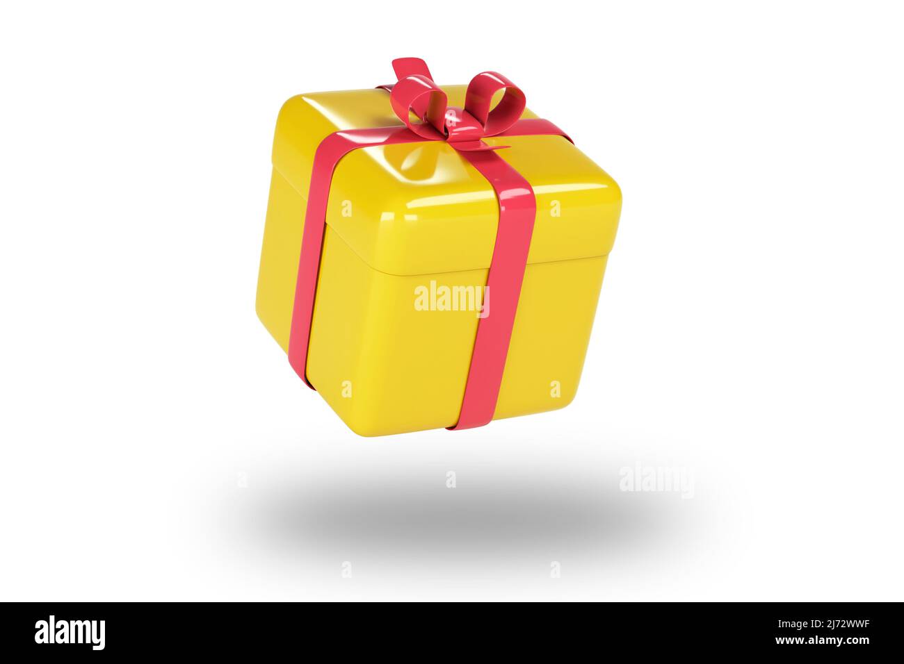 3d yellow gift box with ribbon bow isolated on a white background. 3d ...